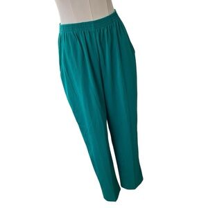 Vintage 80s loose pull on trouser elastic waist pockets green S